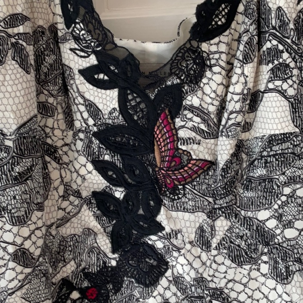KAREN MILLEN dress US 10 lace spaghetti strap slip dress black and ivory